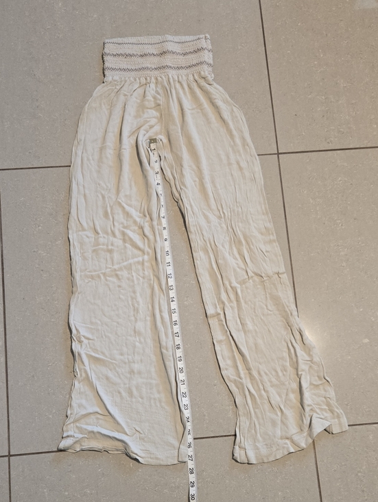 Rewash Pants - Lightweight Cream Smocked Waist Wide-Leg Pants